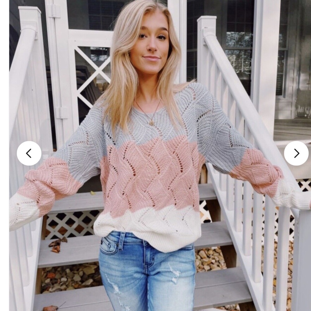 NWOT Sweet Lover Fashion Color Block Knitted Pullover Sweater. Size Medium